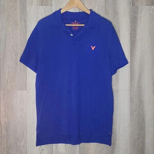 American Eagle Blue Collared Short Sleeve Polo Athletic Fit Mens Medium‎